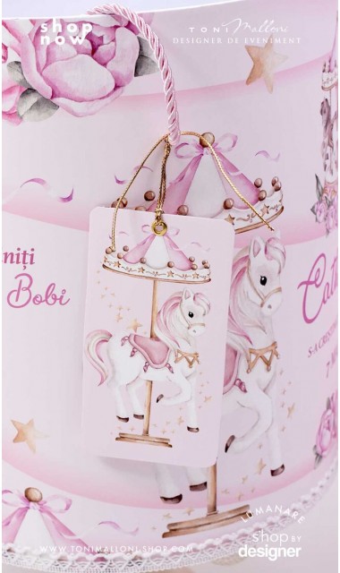 Trusou botez fetita tematic si personalizat cu ponei Pink Carousel 2